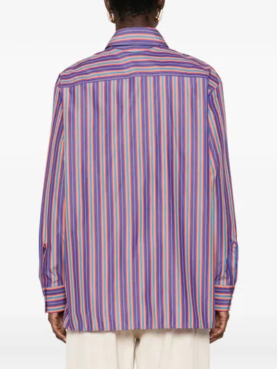 Etro Striped-pattern Logo-embroidered Shirt In Multi