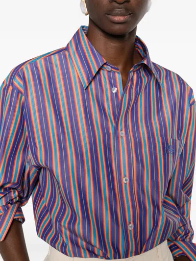 Etro Striped-pattern Logo-embroidered Shirt In Multi