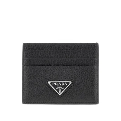 Prada Grained Leather Cardholder With Logo In White