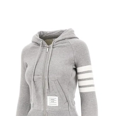 Thom Browne Fitted Grey Zip-up Hoodie With Signature Stripes Detail In Gray