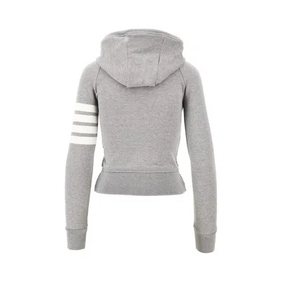 Thom Browne Fitted Grey Zip-up Hoodie With Signature Stripes Detail In Gray