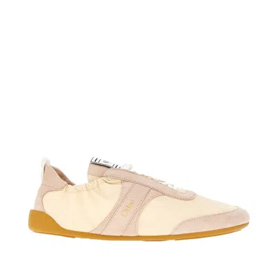 Chloé Kick Beige Sneaker With Side Lettering Logo And Elasticated Details In Fabric Woman In Sand