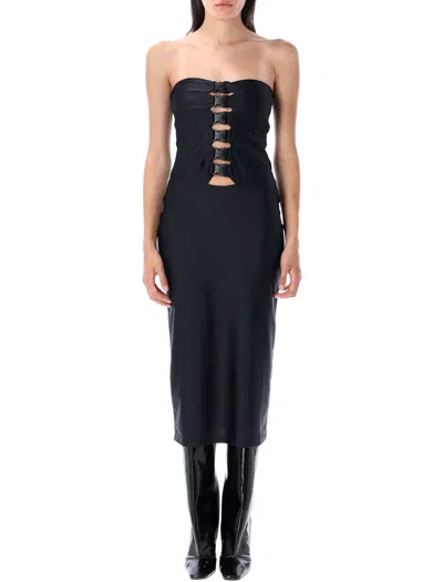 Coperni Strapless Fitted Midi Dress Buckle Accents In Black