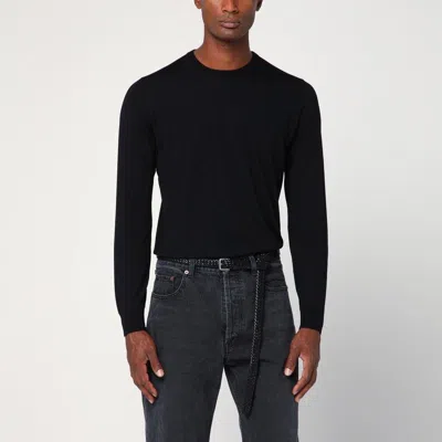 Drumohr Navy Blue Wool Crew Neck Sweater In Black