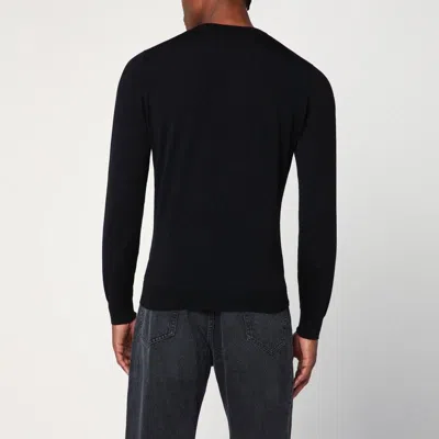 Drumohr Navy Blue Wool Crew Neck Sweater In Black