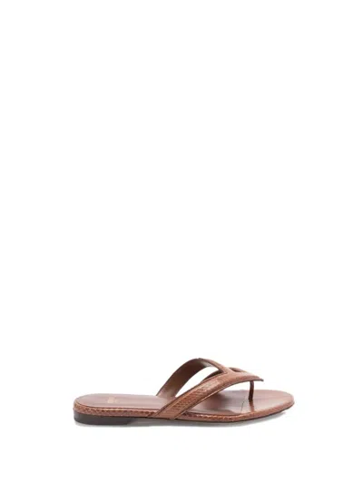 Fendi Textured Leather Thong Sandals With Silhouette In Brown