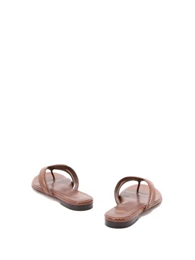 Fendi Textured Leather Thong Sandals With Silhouette In Brown