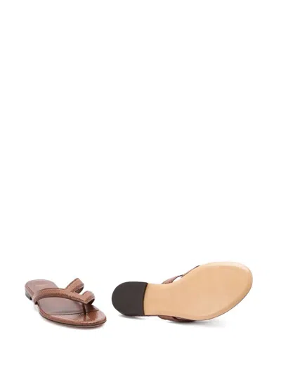 Fendi Textured Leather Thong Sandals With Silhouette In Brown