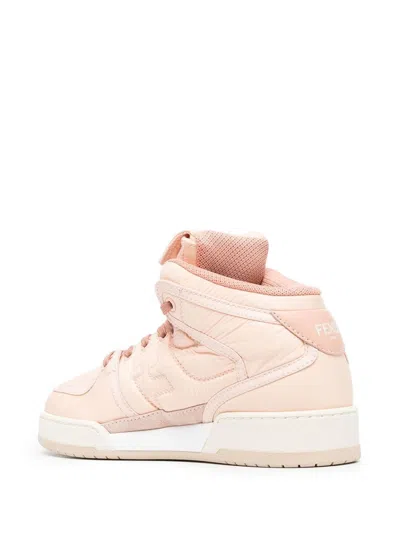 Fendi High-top Pink Sneakers With Textured Finish And Padded Collar In Pink