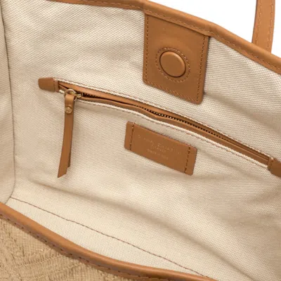 Gianni Chiarini Marcella 32 Shopping Bag In Raffia And Cotton Jacquard Fabric In Nude