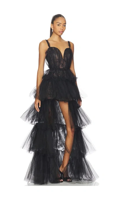 Aknvas X Revolve Alfhild Bustier Tiered Gown In Black