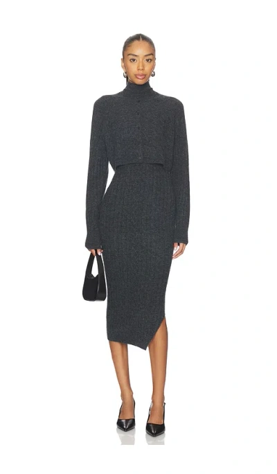 Allsaints Womens Charcoal Grey Sabine High-neck Stretch-knit Midi Dress In Gray