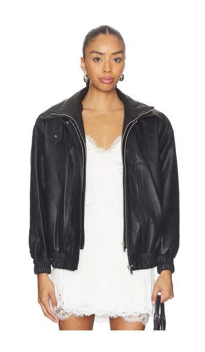 Aexae Leather Collar Jacket In Black