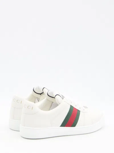 Gucci Leather Sneakers With Lateral Web Band In White