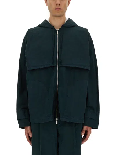 Helmut Lang Layered Design Hooded Windbreaker In Green