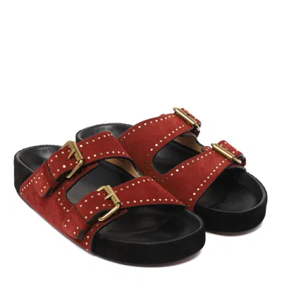 Isabel Marant Lennyo Suede Buckle Sandals In Red