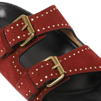Isabel Marant Lennyo Suede Buckle Sandals In Red