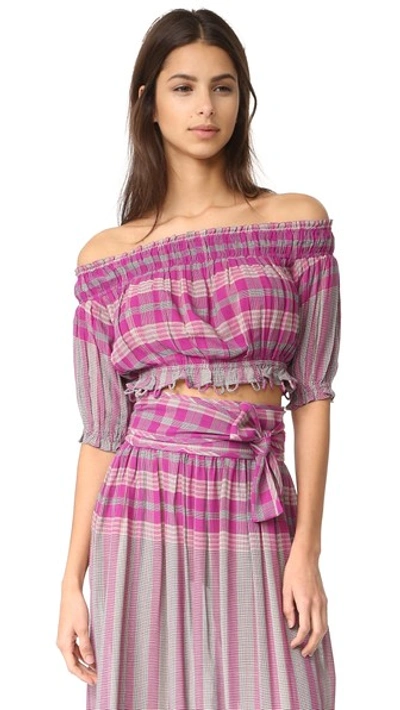 Shop Apiece Apart Oeste Off The Shoulder Top In La India Plaid