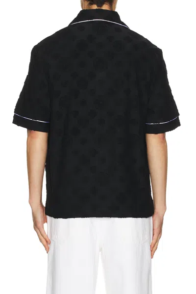 Casablanca Men Black Shirt With Classic Lapels And All-over Embossed Monogram In Cotton Man