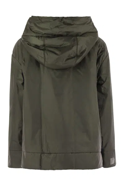 Max Mara The Cube Daria Drip Proof Canvas Padded Jacket With Hood In Green