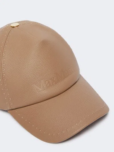 Max Mara Leather Baseball Cap In Brown