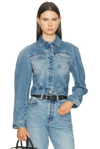 Jacquemus Classic Cotton Denim Jacket With Tailored Hem And Chest Pockets In Blue