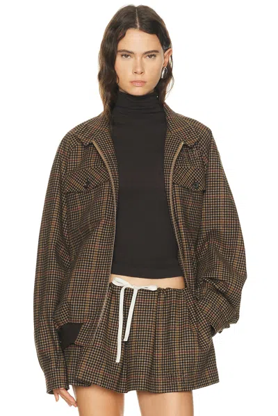 Miu Miu Wool Jacket Check Pattern High Collar In Brown