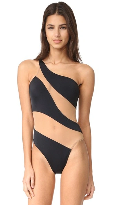 Shop Norma Kamali Snake Mesh Mio One Piece In Black