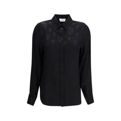 Alexander Mcqueen Black Viscose Pattern Shirt In Blue