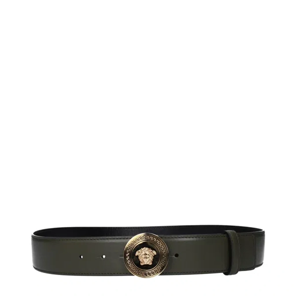 Versace Green Leather Regular Belt In Black | ModeSens display picture 1