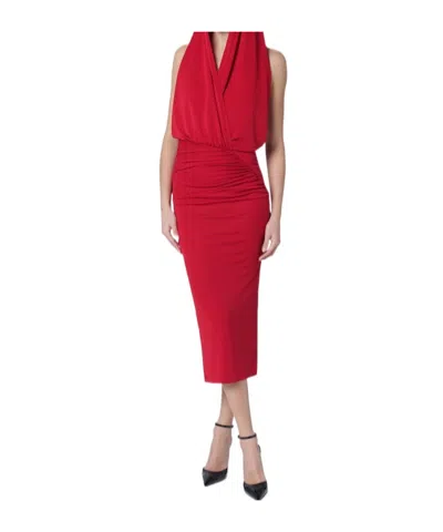 The Andamane Annie Hooded Midi Dress Open Back In Red