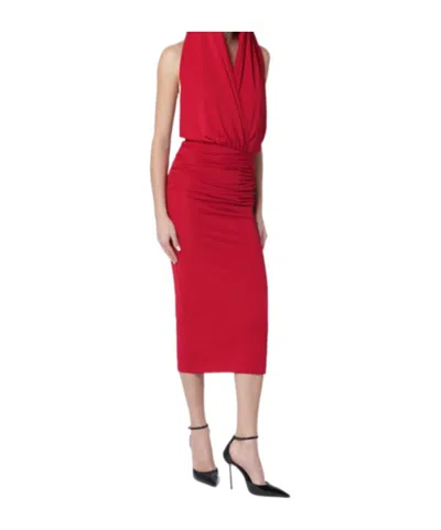 The Andamane Annie Hooded Midi Dress Open Back In Red