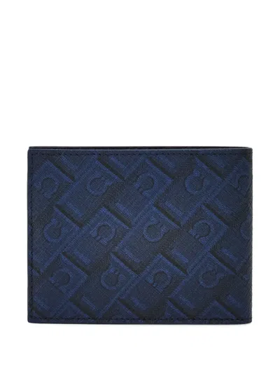 Ferragamo Monogram Print Wallet In Blue