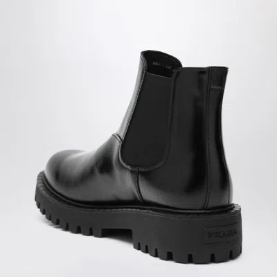 Prada Black Leather Ankle Boot In Black