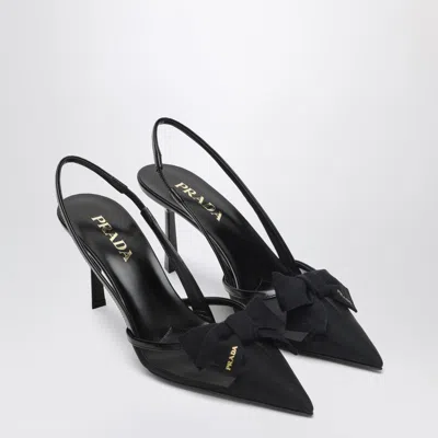Prada Mesh Slingback Pumps Featuring Bow Detail In Black