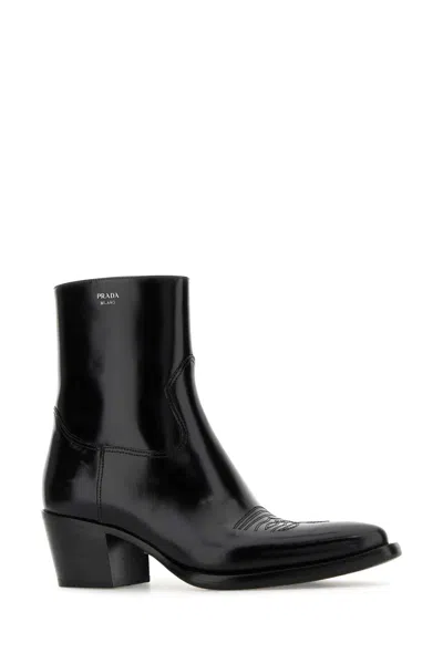 Prada Black Leather Boots In Black