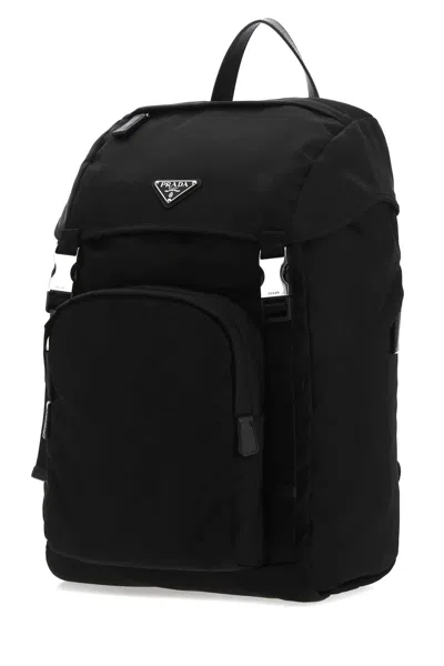 Prada Nylon Backpack With Adjustable Straps And Pockets In Black
