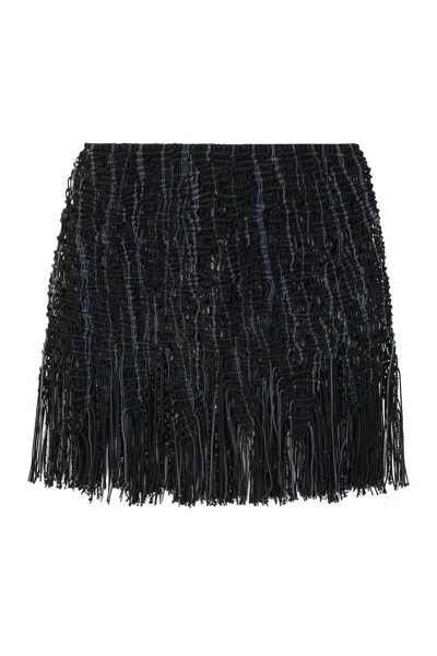Roberta Einer Knitted Mini Skirt Fringed Hemline In Black