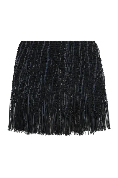 Roberta Einer Knitted Mini Skirt Fringed Hemline In Black
