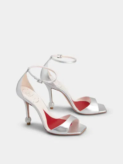 Roger Vivier Silver Sandal With Jewelled Heel In Gray