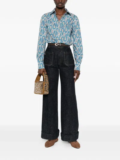 Etro Paisley Collared Shirt In Blue