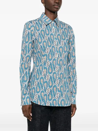 Etro Paisley Collared Shirt In Blue