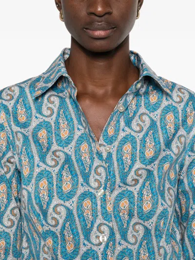 Etro Paisley Collared Shirt In Blue