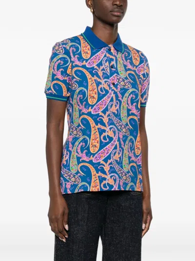 Etro Paisley Collared Polo Top In Blue