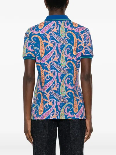 Etro Paisley Collared Polo Top In Blue