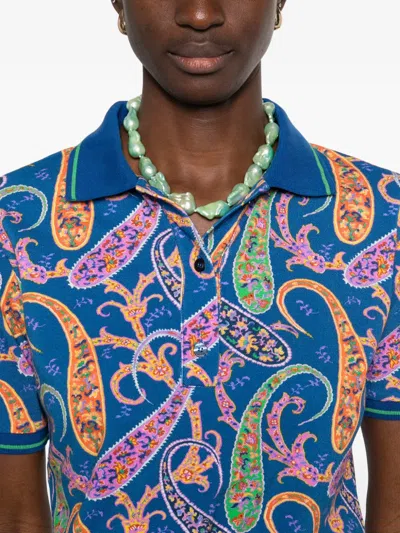 Etro Paisley Collared Polo Top In Blue
