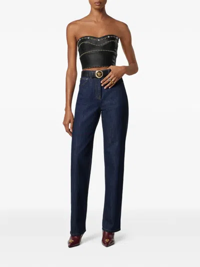 Versace Studded Leather Top In Black