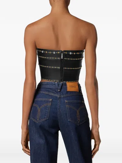 Versace Studded Leather Top In Black