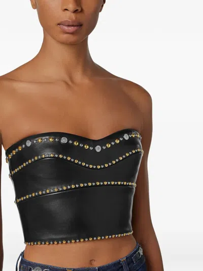 Versace Studded Leather Top In Black