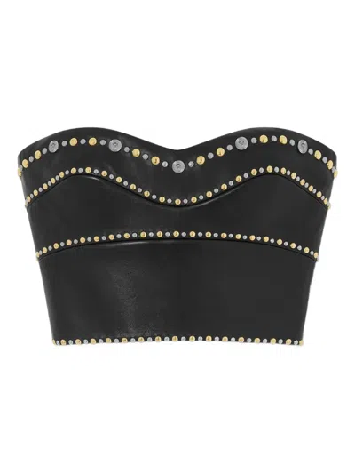 Versace Studded Leather Top In Black